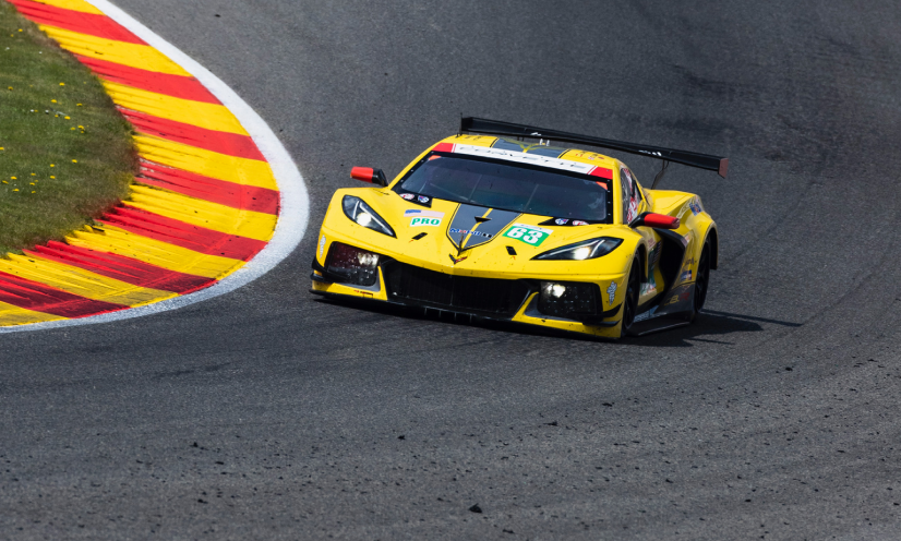 Yellow corvette racing car at Spa