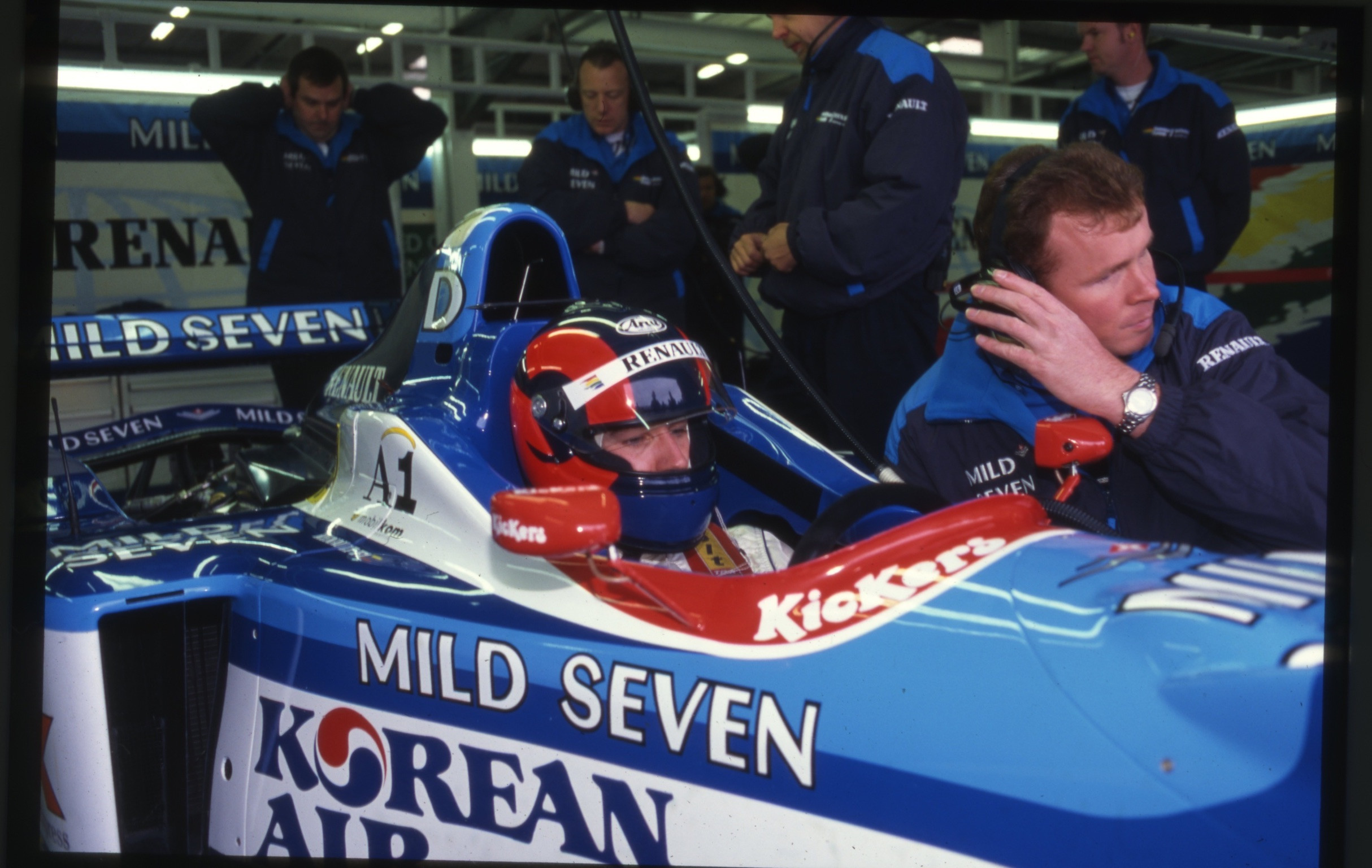 Racing driver Oliver Gavin in f1 car